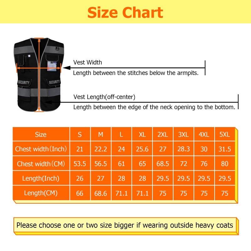 TCCFCCT Security Vest for Men Women 9 Pockets High Visibility Reflective Safety Vest, Hi Vis Vest with Reinforced Sewing, Durable to Use, Meets ANSI/ISEA, (G100S-Black, 2XL) - Image 5
